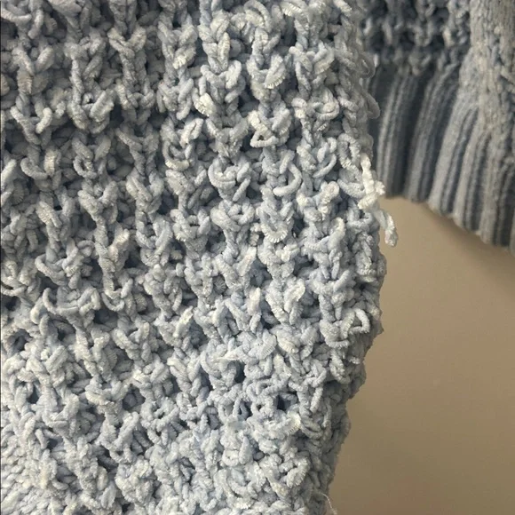 Altar'd State Light Blue Frayed Textured Knit Sweater - Picture 3 of 5